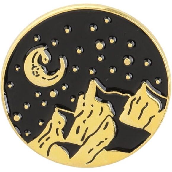 Outdoors Mountain Half Moon & Cliff Metal Enamel Pin - Picture 1 of 2